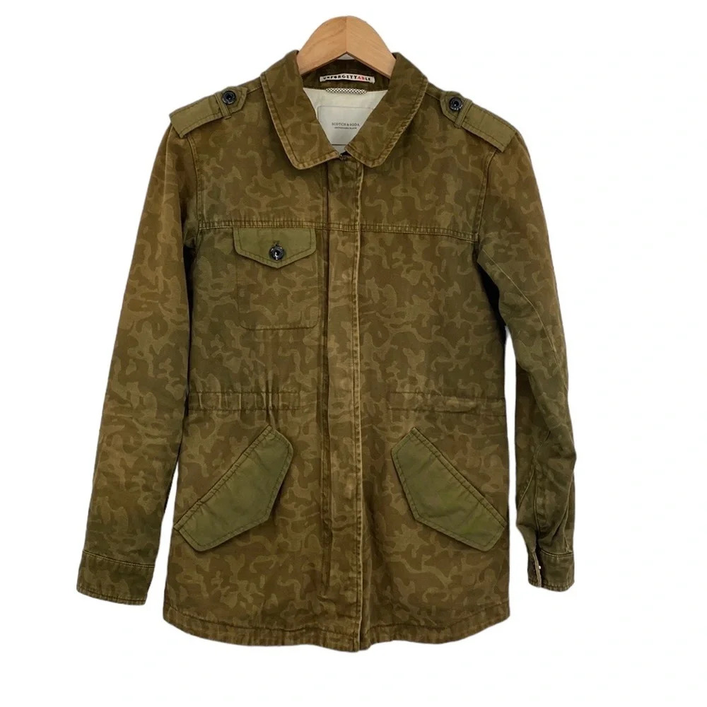 Unforgettable Scotch And Soda Jacket Womens XS Green Camo Military‎ Utility